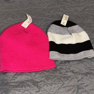 NWT Kids' Pink and Striped Beanie Set
